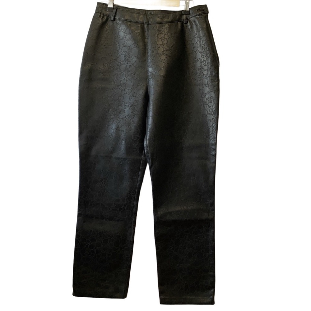 Styleworks Womens Black Faux Leather Pants Flat Front Size 12